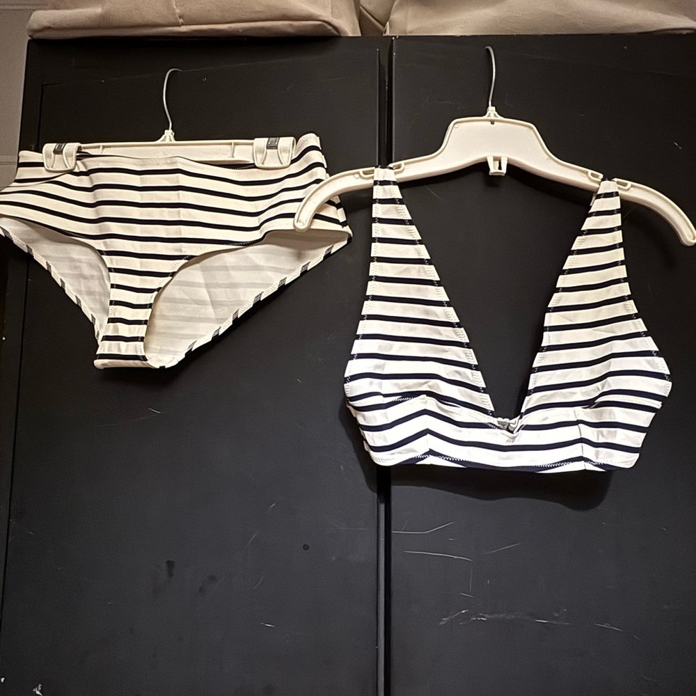 COS Dark Blue and Cream Striped bikini size m 8/10